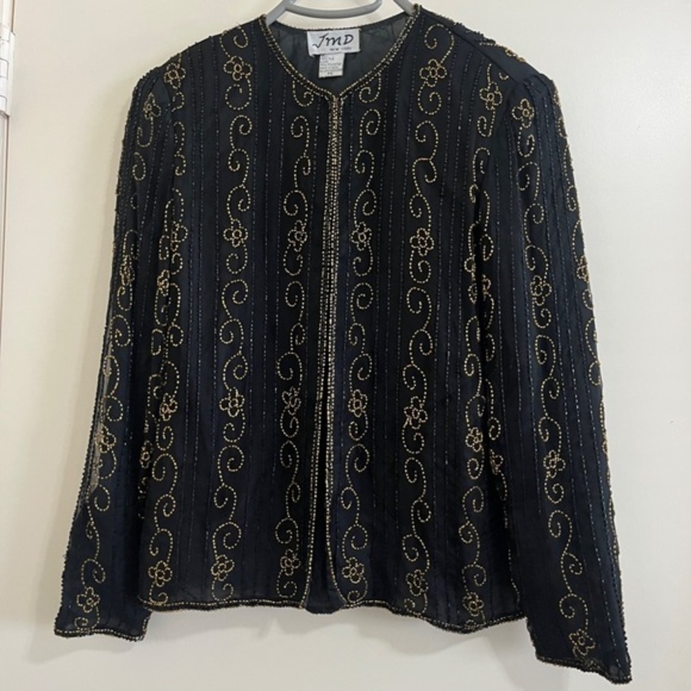 Vintage‎ JMD New York 100% Silk Beaded Jacket Small 90s Evening Cocktail Formal